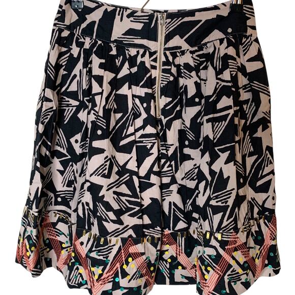 Anthro Odille Skirt Women's Size 0 Abstract Embroidered Beaded Hem Flare City - Picture 4 of 13